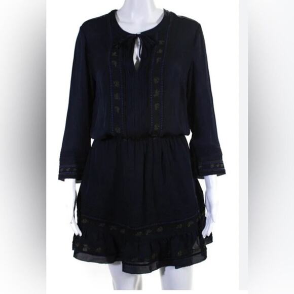 VERONICA BEARD KATIA SILK‎ TASSLE EMBROIDERED A LINE DRESS SIZE 4 - Picture 1 of 10